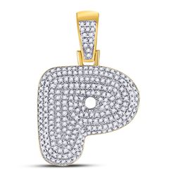 3/4 CTW Mens Round Diamond Bubble P Letter Charm Pendant 10kt Yellow Gold - REF-51M2F
