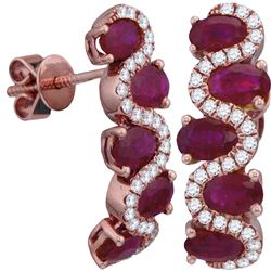 2 & 7/8 CTW Womens Oval Ruby Diamond Hoop Earrings 18kt Rose Gold - REF-170Y5N