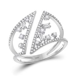 3/8 CTW Womens Baguette Diamond Scattered Negative Space Fashion Ring 14kt White Gold - REF-49T3V