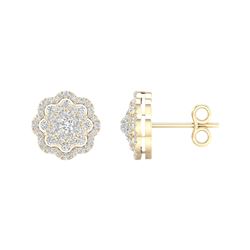 1/2 CTW Womens Round Diamond Cluster Earrings 14kt Yellow Gold - REF-49N9A