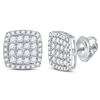 Image 1 : 3/4 CTW Womens Round Diamond Square Cluster Earrings 14kt White Gold - REF-58A2M