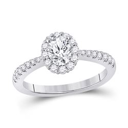 1 CTW Oval Diamond Halo Bridal Wedding Engagement Ring 14kt White Gold - REF-218X2T