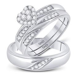 1/3 CTW His Hers Round Diamond Heart Matching Wedding Set 10kt White Gold - REF-47M6F