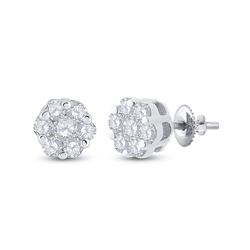 1/6 CTW Womens Round Diamond Cluster Earrings 10kt White Gold - REF-13H5R