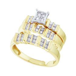 1/3 CTW His Hers Round Diamond Square Matching Wedding Set 10kt Yellow Gold - REF-34T3V
