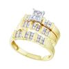Image 1 : 1/3 CTW His Hers Round Diamond Square Matching Wedding Set 10kt Yellow Gold - REF-34T3V
