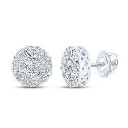 7/8 CTW Mens Round Diamond Cluster Earrings 10kt White Gold - REF-45X2T