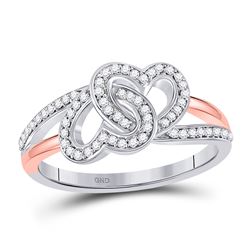 1/5 CTW Womens Round Diamond Double Heart Ring 10kt Two-tone Gold - REF-23H3R