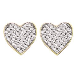 1/6 CTW Womens Round Diamond Heart Cluster Earrings 10kt Yellow Gold - REF-13A2M