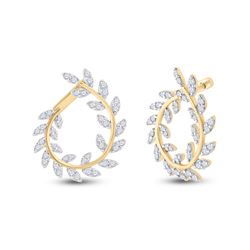1 CTW Womens Round Diamond Twist Vine Hoop Earrings 14kt Yellow Gold - REF-95T5V