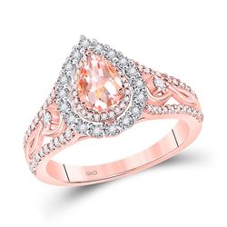 1/2 CTW Womens Pear Morganite Diamond-accent Solitaire Ring 14kt Rose Gold - REF-68V2Y
