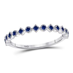1/5 CTW Womens Round Blue Sapphire Stackable Band Ring 10kt White Gold - REF-16A4M