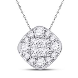 1 CTW Womens Princess Diamond Offset Square Cluster Pendant 14kt White Gold - REF-92X6T