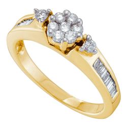 1/2 CTW Womens Round Diamond Flower Cluster Fashion Ring 14kt Yellow Gold - REF-56N6A
