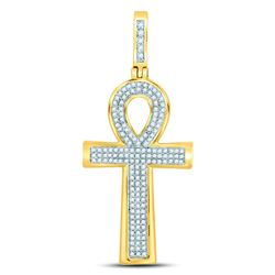 1/3 CTW Mens Round Diamond Ankh Cross Charm Pendant 10kt Yellow Gold - REF-40X8T