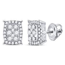 1/4 CTW Womens Round Diamond Rectangle Cluster Earrings 14kt White Gold - REF-28N5A