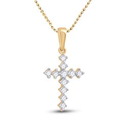 1/10 CTW Womens Round Diamond Cross Pendant 14kt Yellow Gold - REF-9M5F