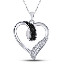 1/5 CTW Womens Round Black Color Enhanced Diamond Heart Pendant 10kt White Gold - REF-16W4H