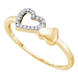 1/20 CTW Womens Round Diamond Sloender Double Heart Ring 10kt Yellow Gold - REF-11W6H