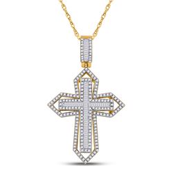 7/8 CTW Mens Baguette Diamond Cross Charm Pendant 14kt Yellow Gold - REF-95M5F