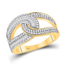 3/4 CTW Womens Round Diamond Intertwined Baguette Band Ring 14kt Yellow Gold - REF-63N5A
