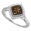 Image 1 : 1/3 CTW Womens Round Brown Diamond Diagonal Square Cluster Ring 10kt White Gold - REF-19F6W