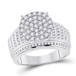 7/8 CTW Round Diamond Cluster Bridal Wedding Engagement Ring 14kt White Gold - REF-101A3M