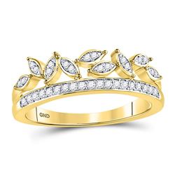 1/6 CTW Womens Round Diamond Floral Leaf Fashion Band Ring 10kt Yellow Gold - REF-16V4Y