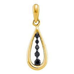 1/8 CTW Womens Round Black Color Enhanced Diamond Teardrop Pendant 10kt Yellow Gold - REF-7F4W