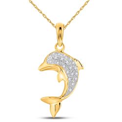 1/10 CTW Womens Round Diamond Dolphin Fish Animal Pendant 14kt Yellow Gold - REF-20H5R