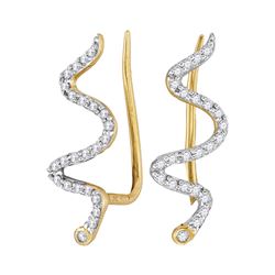 1/6 CTW Womens Round Diamond Snake Climber Earrings 10kt Yellow Gold - REF-12F2W