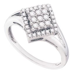 1/4 CTW Womens Round Diamond Diagonal Square Cluster Ring 10kt White Gold - REF-29F4W