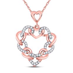 1/6 CTW Womens Round Diamond Link Heart Pendant 10kt Rose Gold - REF-19V2Y