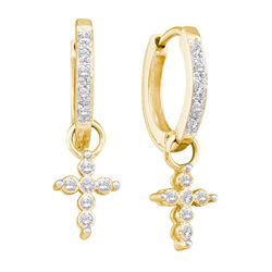 1/10 CTW Womens Round Diamond Cross Dangle Hoop Earrings 10kt Yellow Gold - REF-21M8F