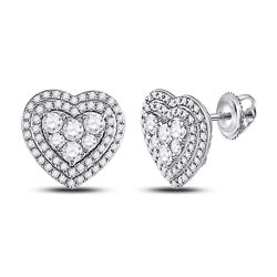 1 CTW Womens Round Diamond Heart Earrings 14kt White Gold - REF-88M5F