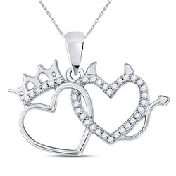 1/6 CTW Womens Round Diamond Double Heart Pendant 10kt White Gold - REF-19H2R
