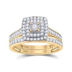 1/2 CTW Round Diamond Halo Bridal Wedding Ring 10kt Yellow Gold - REF-53A3M