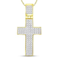 1/4 CTW Mens Round Diamond Cross Charm Pendant 10kt Yellow Gold - REF-35V4Y