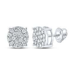 3/8 CTW Mens Round Diamond Cluster Earrings 10kt White Gold - REF-27V3Y