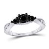 Image 1 : 1 CTW Round Black Color Enhanced Diamond 3-stone Bridal Wedding Ring 10kt White Gold - REF-36V2Y