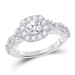 1 & 1/2 CTW Round Diamond Halo Bridal Wedding Engagement Ring 14kt White Gold - REF-340F8W