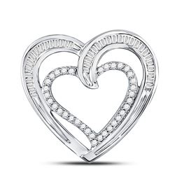 1/3 CTW Womens Round Diamond Heart Pendant 10kt White Gold - REF-21W8H