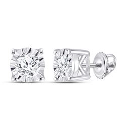 1/2 CTW Womens Round Diamond Solitaire Stud Earrings 10kt White Gold - REF-54Y5N