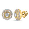 Image 1 : 1/6 CTW Womens Round Diamond Concentric Circle Cluster Earrings 10kt Yellow Gold - REF-27A3M