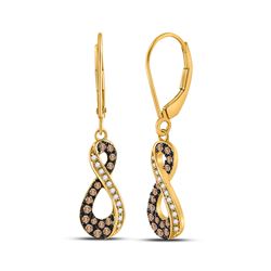 1/3 CTW Womens Round Brown Diamond Infinity Earrings 10kt Yellow Gold - REF-35V4Y