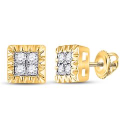 1/10 CTW Womens Round Diamond Square Earrings 10kt Yellow Gold - REF-14Y4N