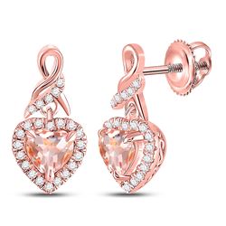 7/8 CTW Womens Heart Morganite Diamond Dangle Earrings 10kt Rose Gold - REF-32T7V