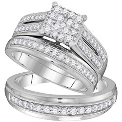 1 CTW His Hers Round Diamond Square Matching Wedding Set 10kt White Gold - REF-122X6T