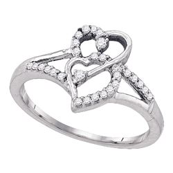 1/6 CTW Womens Round Diamond Double Heart Promise Ring 10k White Gold - REF-21X2T