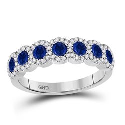1 & 1/4 CTW Womens Round Blue Sapphire Diamond Band Ring 14kt White Gold - REF-54F5W